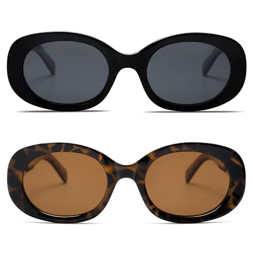 Retro Oval Sunglasses For Women Men,Trendy UV400 Shades for Driving,Fishing,Travel Shopping,2 Packs LCPAR820233