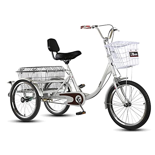 Kays Triciclo para Adultos Bicicleta con 3 Ruedas Bicicleta De Tres Ruedas con Cesta De Compras Triciclo Adulto Ajustable Respaldo De Asiento Bicicleta Bicicleta para Personas M(Color:Plata)