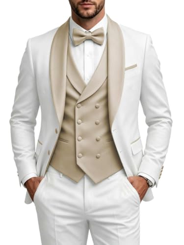NQGGS Lightweight 3 Piece Men Suits Shawl Lapel Formal Sets Champagne M