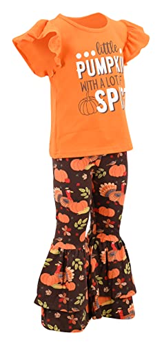 Image of Unique Baby 2 Piece Girls Double Bell Bottom Leggings Outfit with Short Sleeved Shirt Kid and Toddler Clothes Set