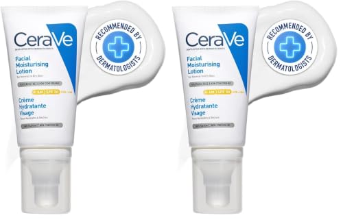 Image of CeraVe AM Facial Moisturizing Lotion for Normal to Dry Skin (52 ml) with Broad Spectrum Sunscreen SPF 50, Enriched with Ceramides, Niacinamide & Hyaluronic acid (Pack of 2)