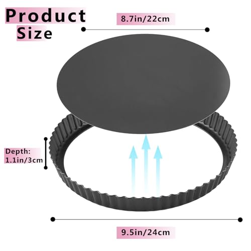 9 Inch Quiche Pan with Removable Bottom, 22cm Fluted Tart and Pie Flan Tins for Baking, Non-Stick Steel Quiche Dish for Pie, Mousse Cakes, Desserts - Image 3