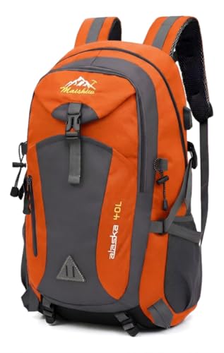 Mochila 40L Impermeável para Trilha Caminhada Viagem Camping Nylon Resistente (Laranja)