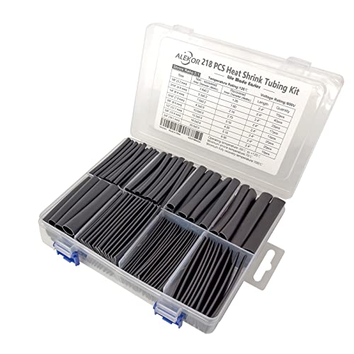 ALEKOR 8 Sizes 218 Pieces Large Adhesive Heat Shrink Tubing Kit 3:1 Ratio Industrial Marine Grade Waterproof