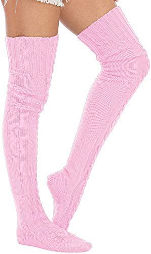 Image of Leoparts Women's Cable Knitted Thigh High Boot Socks Extra Long Winter Stockings Over Knee Leg Warmers