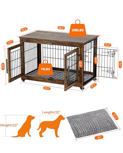 image for YaFiti Dog Crate Furniture with Cushion, Large Wooden Dog Kennel Indoo