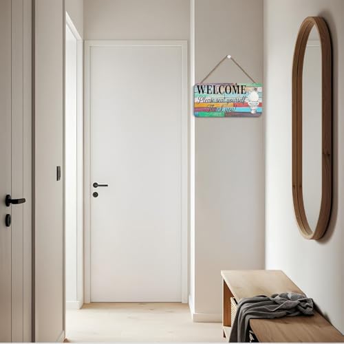 Image of Funny Bathroom Hanging Wooden Wall Sign Decor, Please Seat Yourself Wood Sign Plaques, Humorous Signs Wall Art Decor for Bathroom Farmhouse, 12 x 6 Inch