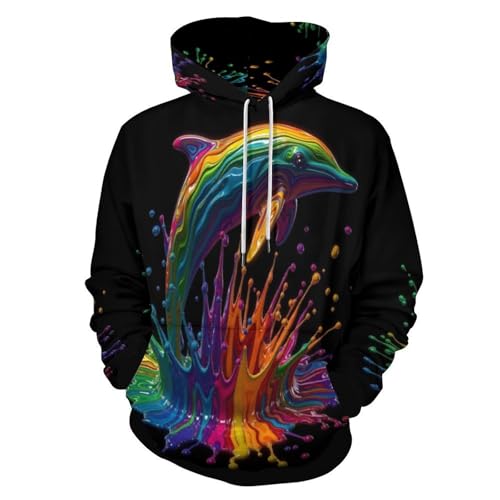 Sweat à capuche homme dauphin abstrait sweatshirt manche longue pull ample noir