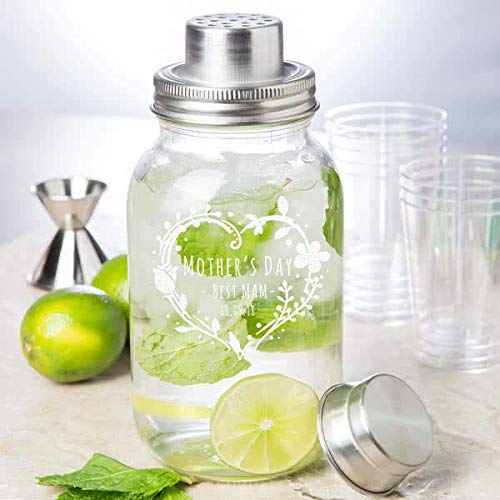 Personalized Happy Mother's Day Glass Mason Jar Bar Shaker with Metal Top