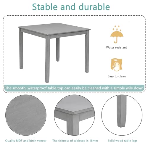 Image of Harper & Bright Designs Modern 5-Piece Wooden Dining Table Set for 4, Grey Square Kitchen Table & 4 Upholstered Seating Chairs, Acacia /Birch Veneer, Space-Saving Design for Dining Room & Small Spaces
