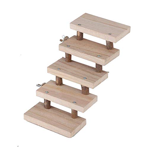 Escalera de Madera Natural con 5 Capas, Escaleras de Escaleras para Accesorios de Jaula de Loros Conejillos Hamsters