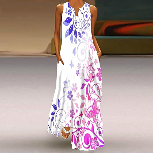 Womens Sleeveless Dresses Floral Dresses for Women V Neck Beach Hawaiian Maxi Long Summer Fall Dresses 20242