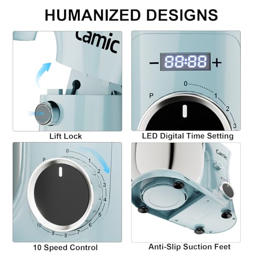 Image of Camic Stand Mixer, Blue, 4.2QT+5.3QT Two Bowls Electric Food Mixer