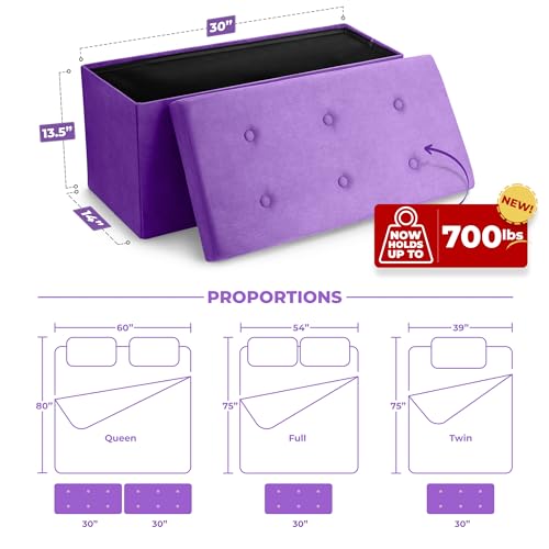 Sorbus Collapsible Storage Ottoman Bench (Purple, Medium (15” x 30” x 15”)) - image 3