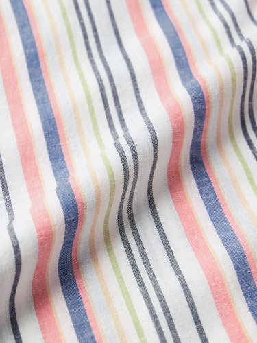 Image of The Souled Store Cotton Linen Stripes: Apricot Men and Boys Long Sleeves Collared Neck Orange Stripes Regular Fit Lightweight Comfortable Summer Cotton Linen Shirts