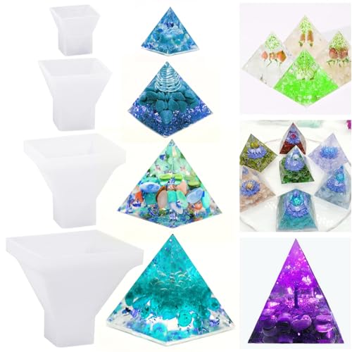 INHEMING 4 pcs DIY Pyramid Silicone Mould, Pyramid Silicone Resin Mould,Resin Casting Mould, Pyramid Shape DIY Resin Epoxy Casting Jewelry Mold