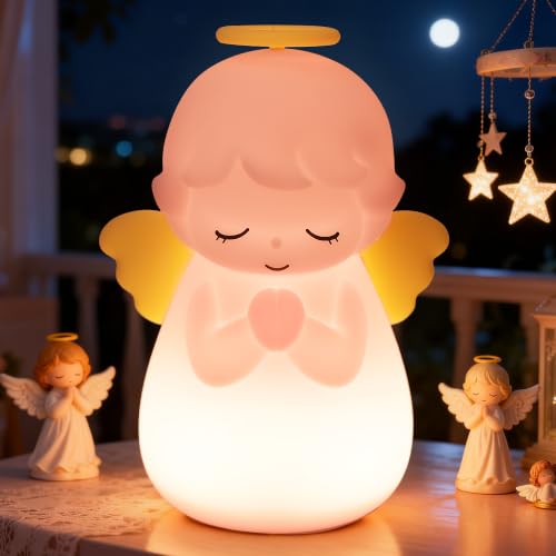 Image of OkiyiD Angel Night Light, Guardian Angel Nursery Lamp for Baptism Gifts