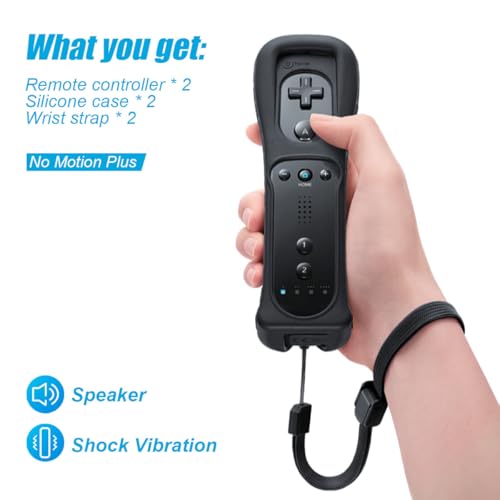Image of TIANHOO Remote Controller for Wii & Wii U, with Silicone Case and Wrist Strap, 2 pack (Black)