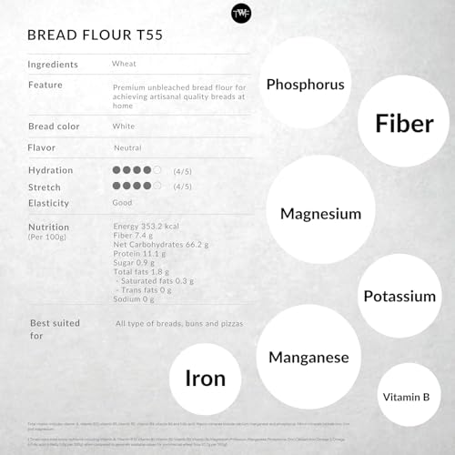 Image of TWF Bread Flour T55 - Premium Unbleached All Purpose Flour for Breads, Buns & Pizzas | Ideal for Home Baking | Bake Perfect Breads Everytime 2 Kg (Pack of 2)