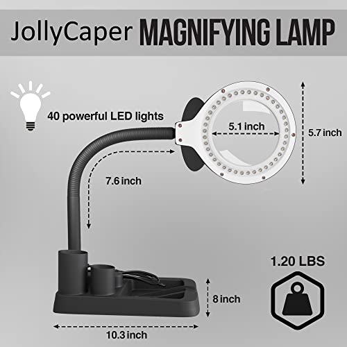 Jollycaper, Magnifying Glass With Light And Stand/5X 10X Magnifying Lamp, Magnifying Glass For Reading, Desk Magnifier With Light For Close Work (Black) #TOP1