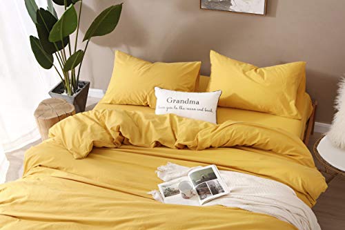 Image of F.Y.Dreams 100% Washed Cotton Duvet Cover for Weighted Blanket 80x87 inches with 16 Ties, Zipper on Long Side /Yellow /Just Duvet Cover