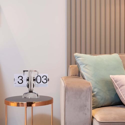 Image of Stainless Steel Retro Flip Clock, Mechanical Digital Desk Clock, Internal Gear Operated, Battery Powered for Home Office Decor, White, 23.1 Cm
