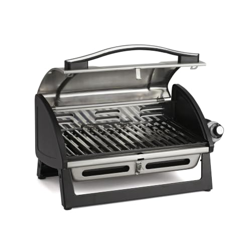 Cuisinart Gas Grill with Locking Lid, Portable, 8,000 BTU, 10 lbs. | No-assembly stainless steel propane grill with dishwasher safe grate and latch design for easy carrying, CGG-059A