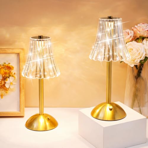 Image of Liliful 30 Pcs Cordless Table Lamp Rechargeable Touch LED Small Gold Portable Battery Operated USB-c Desk Lamp 3 Color Dimmable for Bedroom Living Room Dining (Gold,Rose Style)