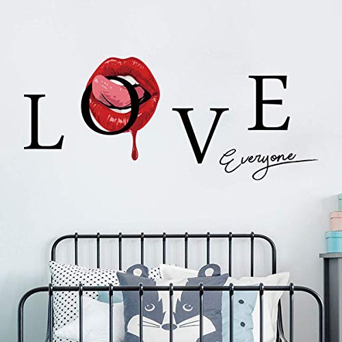 Maydahui Sexy Red Lips Wall Sticker Peel And Stick Removable Lips And Tongue Wall Decal (16.2*39.4 Inch) Love Everyone Quotes Decals Creative Home Murals Decor For Living Room Bedroom #TOP4
