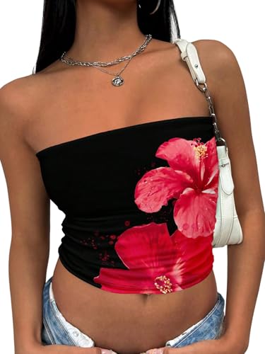 GORGLITTER Bandeau Top Damen Sexy Y2k Top Croptop Mit Blumen Sommer Tops...