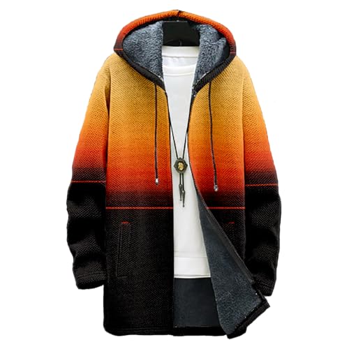 Mens Long Hooded Cardigan Trendy Soft Comfy Long Sleeve Casual Hoodie Fashion Gradient Color Coat with Pockets