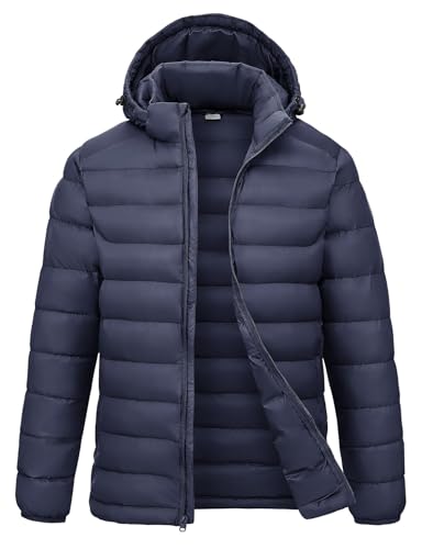 Image of Rdruko Men's Puffer Jacket with Detachable Hood Lightweight | Water Resistant, Insulated, Winter Puffy Coat, 4 Pockets