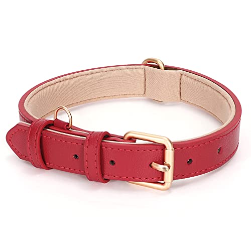 JASGOOD Collier en cuir pour chien de petite, moyenne et grande taille, réglable, doux, respirant, rembourré avec boucle en alliage, robuste, étanche, rouge, taille XS Cover