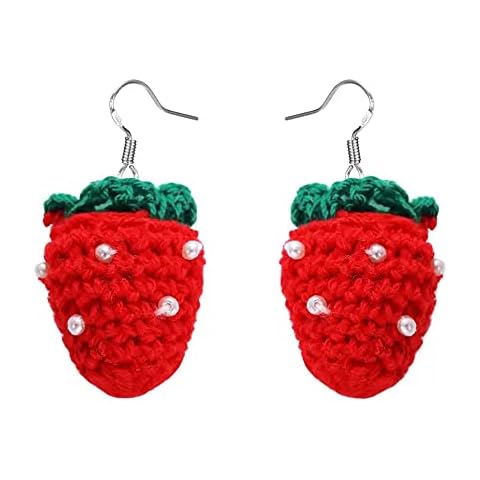 Red Strawberry Dangle Earrings for Women. Big Wool Strawberry Drop Earrings Strawberry Clothing Accessories Girls' Jewelry, Metal, wool Cover