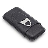 GALINER 3ct Cigar Case, Genuine Leather Cigar Travel Case Humidor with Cigar Cutter (Black)