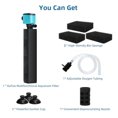 Image of DaToo Aquarium Filter 100-300Gallon Fish Tank Filter 660GPH Powerful Pump For Aquariums Adjustable Air Flow Submersible Internal Aquarium Filters For Pond Wavemaker Air Supply Freshwater And Saltwater