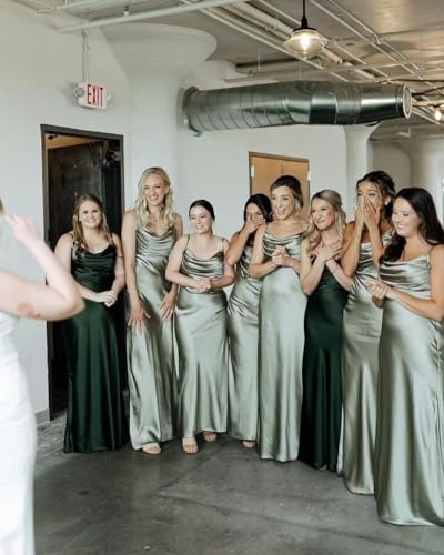 Satin Prom Dress Long Bridesmaid Dresses with Slit Dusty Rose Formal Dress Slit Open Back Size43