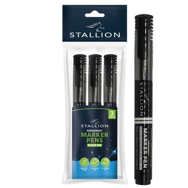 Stallion Permanent Maker Pens Black (3pk)