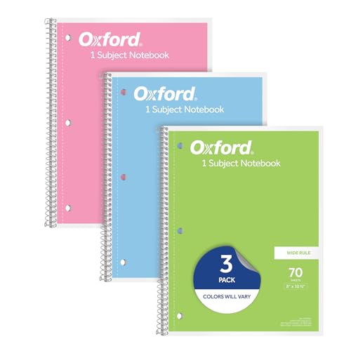 Oxford Spiral Notebooks, 3 Pack, 1 Subject, Wide Ruled Notebooks