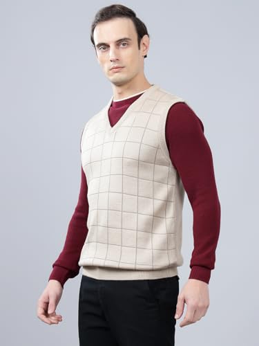 Image of Cantabil Checkered V-Neck Sleeveless Regular Fit Mens Casual Sweater | Casual Sweater for Men | Mens Sweater for Winter Wear (P MSWT00124)