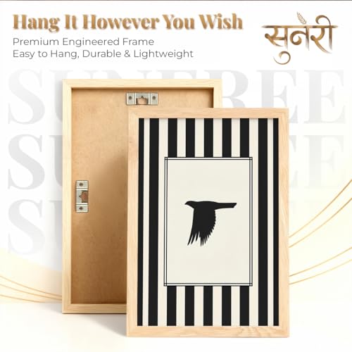 Image of Suneree Flying Birds Wall Art Set of 2 Framed Paintings | Black White Striped Minimal Bird Silhouette Poster | Living Room Bedroom Home Decor (Art 2, 13x19 Inches)