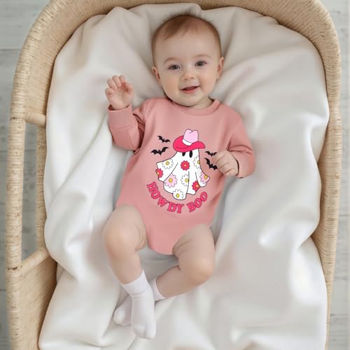 Newborn Baby Girl Halloween Outfit Fall Clothes Long Sleeve Cute Bat Ghost Bubble Sweatshirt Romper4