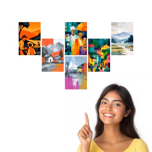 Image of SiddArtify Vintage Travel Wall Art Prints Set - Retro People Poster Decor for Living Room Office - Set of 2-4x6 Inch - Board (Pack of 6) - Sticker (Pack of 6)