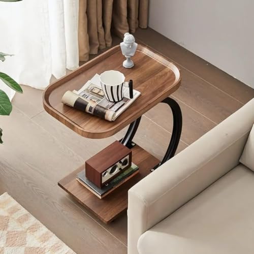 Image of Side Table Stands Couch Side, Swivel TV Tray Table, C-Shaped End Table, Small Center Table for Home Office for Bedroom, Living Room | Closet with Dustproof Door (Double-C Table-YZ)