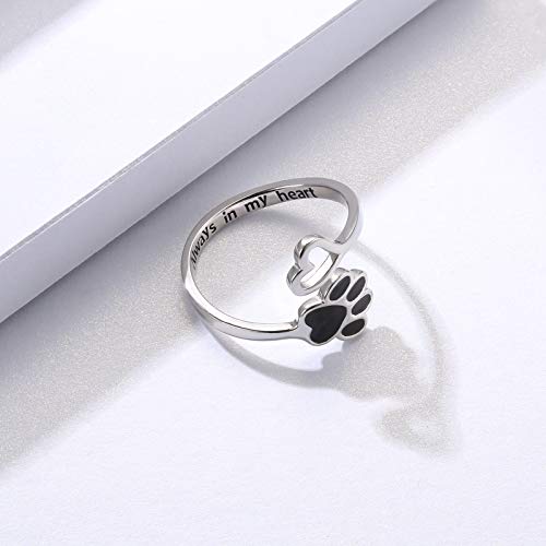 Puppy Lovers Paw Print Heart 925 Sterling Silver Adjustable Ring - Pet Animal Jewelry Creative Pierced Love Dog Cat Claw Ring - Gift for Pet Loving Friends and Families2