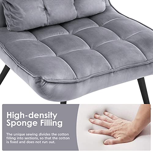 Mcombo Accent Chair With Ottoman, Velvet Modern Tufted Wingback Club Chair, Upholstered Leisure Chairs With Metal Legs For Bedroom Living Room 4079 (Grey) #TOP6
