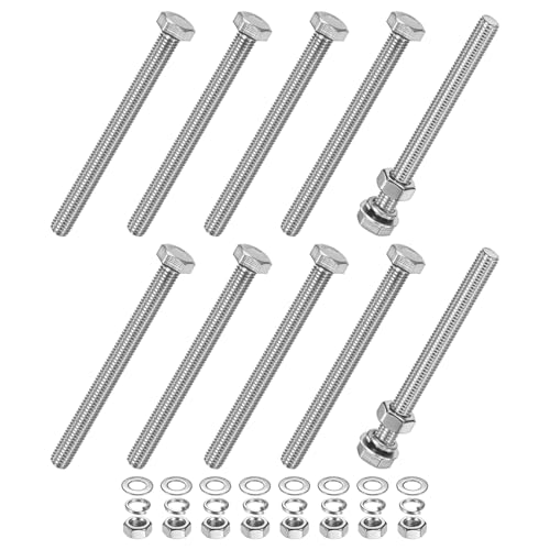 M METERXITY 10-Pack Hex Head Screw Bolt with Nuts Flat &amp; Lock Washers M8x90mm Stainless Steel Bolts and Nuts Kit Fully Threaded Metric Bolt Assortment for Equipment/Machinery