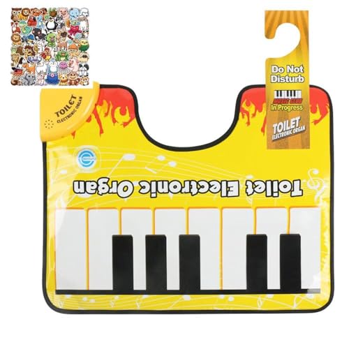 Fun Bathroom Mats Toilet Piano Musical Mat Artistic Piano Sound Effect Rug Mini Golf Game Mat with Practice Mats Golf Club 2 Balls Suitable for Toilets Bathrooms Apartments(Yellow Piano Mat)