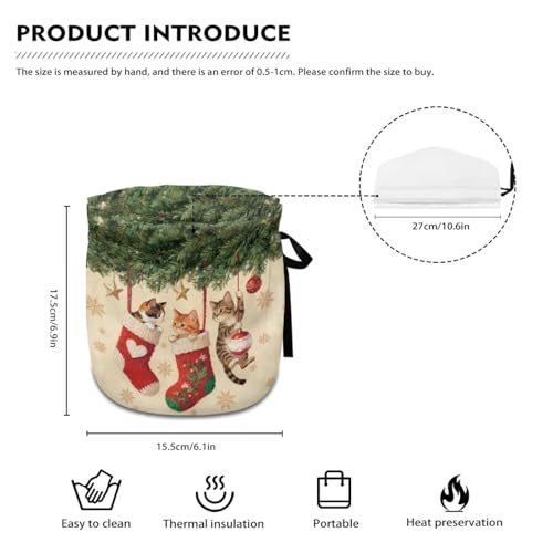 Image of Cute Cat Print Tea Pot Cosy Christmas Teapot Insulation Cover Drawstring Design Breakfast Warmer with Insulation Pad 6.1x6.1x6.9 Inch Tea Cozy for Teapot