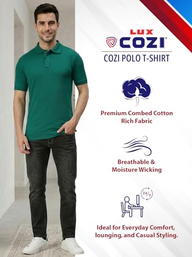 Image of Lux Cozi Men's Cotton Solid Polo Tshirt | Collar Tshirts | Half Sleeves | Stylish & Premium All Day Wear | Pack of 1